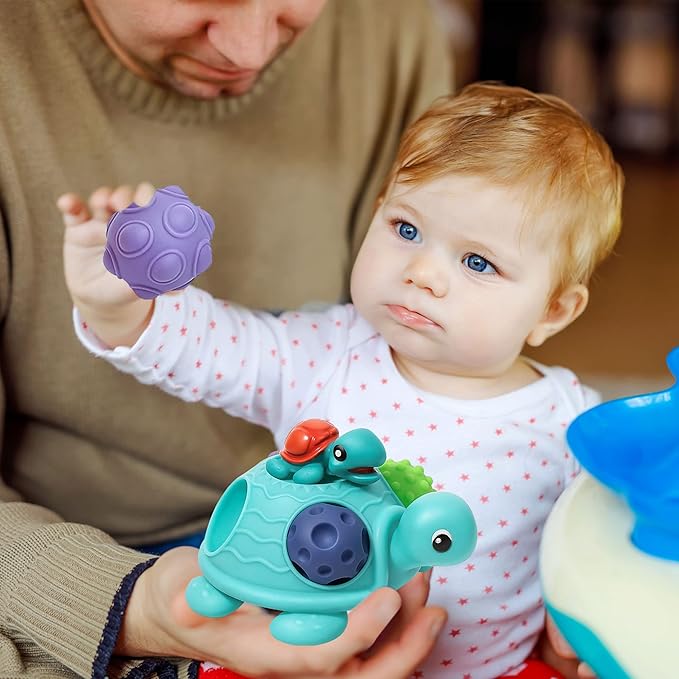Sensory Balls Montessori Toys for Babies 6-12 Months, Baby Sensory Toys Turtle Toys Bright Color Textured Multi Soft Balls, BPA Free Ball for Toddlers 1-3 Teething Gifts