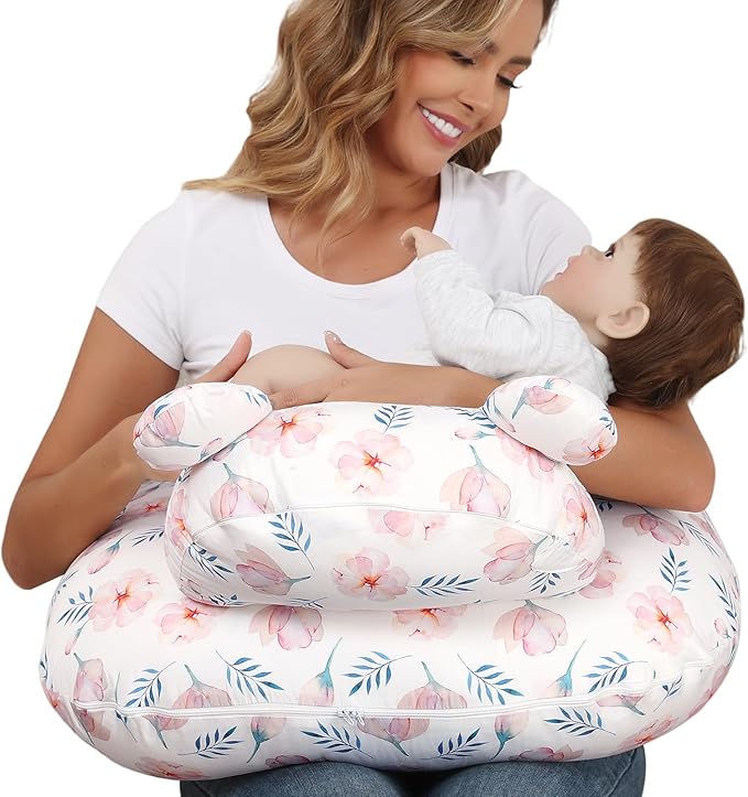 Nursing Pillow for Breastfeeding, Breastfeeding Essentials for Newborn, More Support for Mom and Baby, with Adjustable Waist Strap and Removable Cotton Cover (Black)