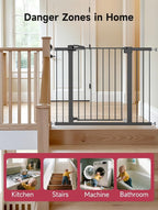 36.2" Extra Tall Baby Gate for Stairs, 29.5-46" Wide Dog Gate for Doorways, Walk Thru Auto Close Metal Child Gate for The House, Stairs and Doorways, Pet Gate Pressure Mounted Dog Gate Indoor (Black)