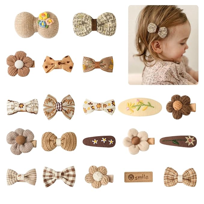 Baby Girl Hair Clips Set 20Pcs Tiny 2" Toddler Hair Bows Fully Covered Barrettes Clips for Babies Kids Small Hair Accessories