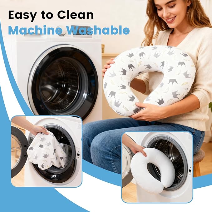 babyboat Nursing Pillow for Breastfeeding Breathable Breast Feeding Pillow with Removable Cover White Feeding Pillow for Tummy Time and Bottle