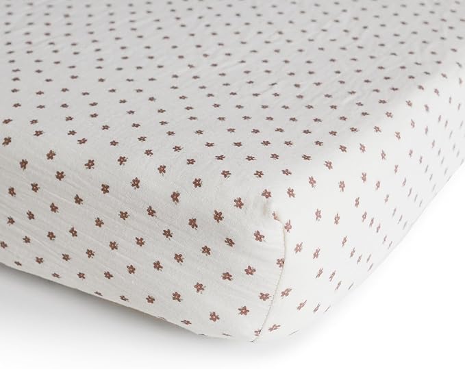 mushie Extra Soft Muslin Fitted Crib Sheet | 192 Thread Count | 28"x 52" (Bloom)