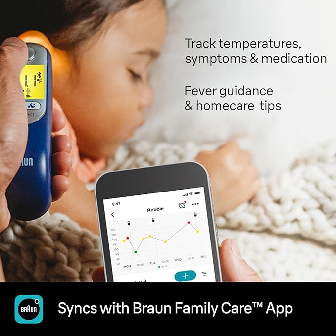 Braun ThermoScan 7+ Connect Digital Ear Thermometer - Family Care App Compatible, Age Precision Technology, Color-Coded Display, No. 1 Brand Recommended by Pediatricians