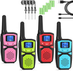 WokTok Kids Adult Suitable Walkie Talkie, Rechargeable, Outdoor Camping Game Toys, Birthday Gift, Suitable for 8-12 3-5 Years Old Boys and Girls 2-Way Long Distance Radio, 4 Packs