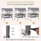 BABY JOY Portable Baby Changing Table, Foldable Waterproof Diaper Changing Station w/Wheels, Adjustable Height, Storage Basket, Shelves & Trash Bin, Mobile Nursery Organizer for Newborn Infant, Gray