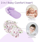 GFU Baby Car Seat Head Support for Newborn, 2 in 1 Infant Car Seat Head Body Support with Strap Pads, Soft Stroller Cushion Pillow Insert for Girls and Boys, Fits for Stroller, Swing, Purple Floral