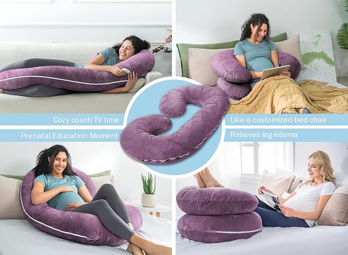 INSEN Pregnancy Pillow,Maternity Body Pillow with Velvet Cover,C Shaped Body Pillow for Sleeping (Cozy Velvet-Lavender)