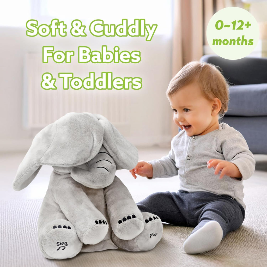 Tippi Peek a Boo Elephant Toy - Interactive Singing Elephant Teddy with Flapping Ears - for Newborn Baby Boys or Girls - Peekaboo Soft Toy for Babies 0-12 Months +