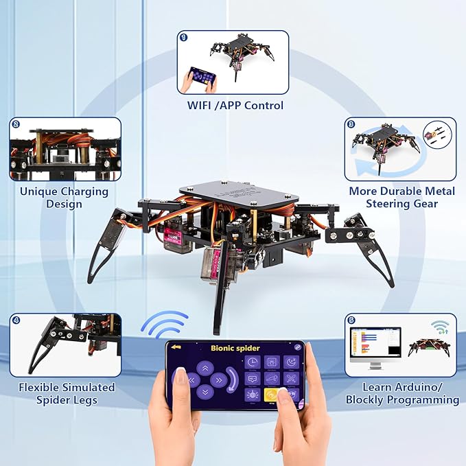 STEM Robotics Science Kits for Adults, ESP8266 Spider Robot Building Kit, App Remote Control, Walking Crawling Fun Educational Toy for 12 + Year Old Boys, Girls, Teens, Adults Unique Gifts