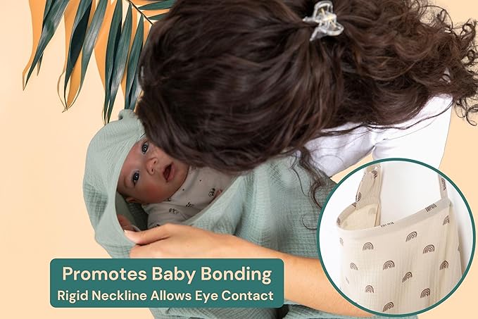 Superior Design Evergrwn Multi-use Privacy Nursing Cover Up for Breastfeeding, 100% Cotton Breathable Nursing Cover with Arch Neckline, Muslin Breastfeeding Cover, Baby Essentials (Rainbow Beige)
