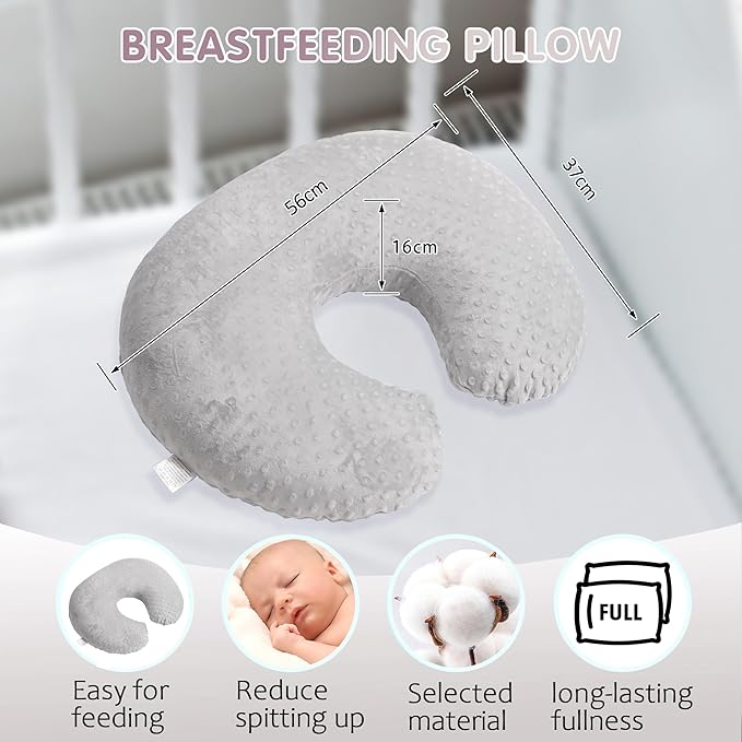LAT Nursing Pillow for Breastfeeding with Removable Minky Cover,Ergonomic Breast Feeding Pillows for Mom and Baby,Machine Washable(Grey)