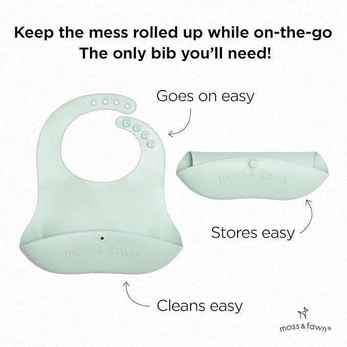 Moss and Fawn Little Explorer Kit - Silicone Frozen Breast Milk Popsicle Kit with Forage Feeder, Teething Popsicle Ice Cube Tray, & Gather & Roll Baby Feeding Bib - BPA, PVC, & Lead-Free - Fern