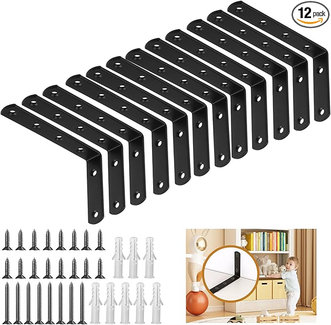 12 Pcs Furniture Wall Anchors Anti Tip Baby Proofing for Safety Securing 400 lbs Dresser Bookcase to Wall Heavy Duty Furniture Anchors Kit for Cabinet Dresser Bookshelf (12 Pack)