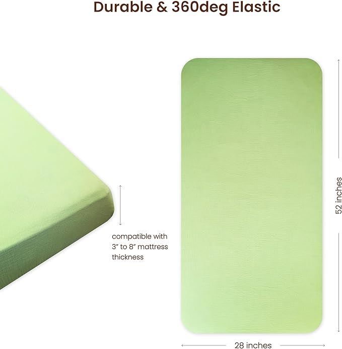 Muslin Fitted Crib Sheet for Standard Crib Mattress, 52” X 28”, 2 Pack 100% Cotton Soft Breathable Baby Crib Sheet for Boys, Girls (Beige/Green)