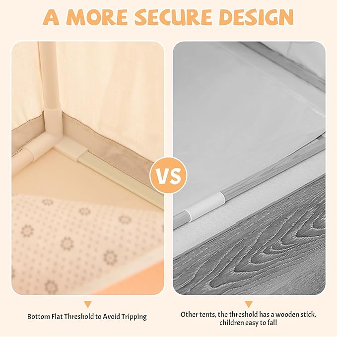 INFANS Kids Play Tent with Washable Mat Star Light Windows, Anti-Trip Large Playhouse Toys for Children Boys Girls, Indoor Outdoor Princess Tents Castle for Toddlers (Beige)