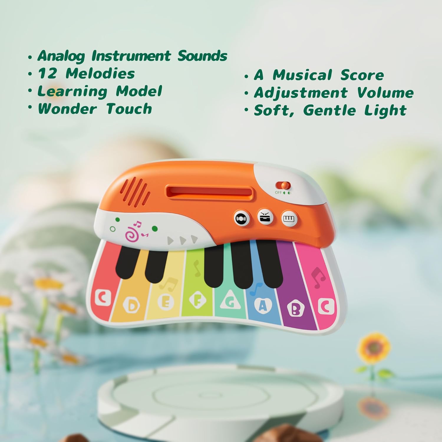 Toddler Baby Guitar Piano Keyboard for 1-3, Touch Baby Piano Guitar Toy for 1 Year Old Musical Toy w/ 3 Modes, Light, Melodies, Music Cards, Adjustable Volume, Birthday Gift for 10–18 Mos &1–3 Yrs Old