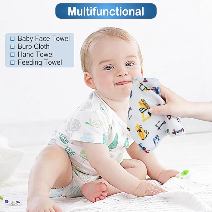 softan Baby Washcloths, 24Pack Baby Wash Cloths Extra Soft & Ultra Absorbent, Baby Towels Face Towel Unisex for Boys Girls Face & Body, Washclothes Gentle on Sensitive Skin, 9''x 9'' Truck