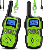 Wishouse Walkie Talkies for Kids Rechargeable Long Range,4 5 6 7 8 Year Old Boy Girl Birthday Gift,Camping Games Cool Toys Ideas for Children with 6000mAh Batteries,Flashlight,Lanyard,2 Pack Green