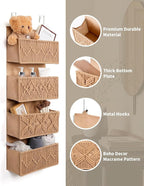 ANTIS'S HOME Nursery Over The Door Organizer Boho Decor Nursery Storage with 4 Large Woven Pockets, Macrame Nursery Organizers and Toys Storage, Behind Door for Bathroom, Bedroom, Brown