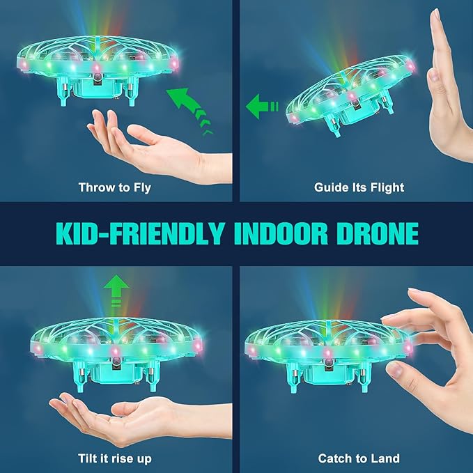 Hand Operated Drone Toy for Kids or Adults - AI Motion Sensors Mini Drones with Bright LED Projection, 360 Flips, Easy Indoor Small Flying Orb Ball for Age 4-6-8-12 Birthday Gifts