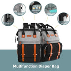 Diaper Bag Backpack with Changing Station, Large Diaper Bag, Baby Bag, Multifunctional Diaper Bag, GreyBlack