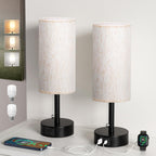 USB Bedside Table Lamps Set of 2-3 Color Temperatures Pull Chain Lamp with USB C and A Charging Ports, Round Night Stand Lamps for Bedroom