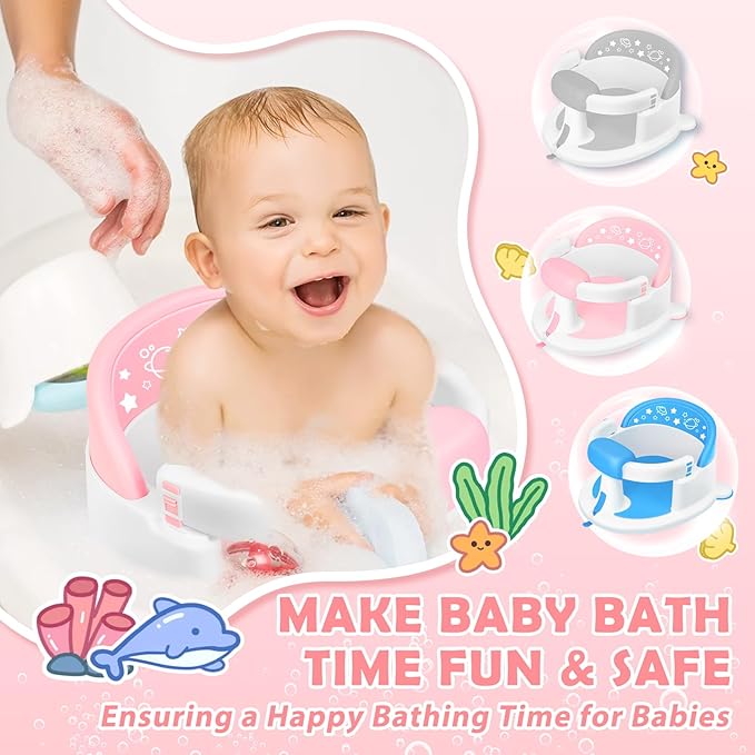 Baby Bath Seat for Babies 6 Months & up,Baby Bath Seat,Non-Slip Toddler Bath Seat, Sit Up Bath Seat for Baby,Safe Infant & Newborn Bathtub Chair with Soft Cushion,Pink