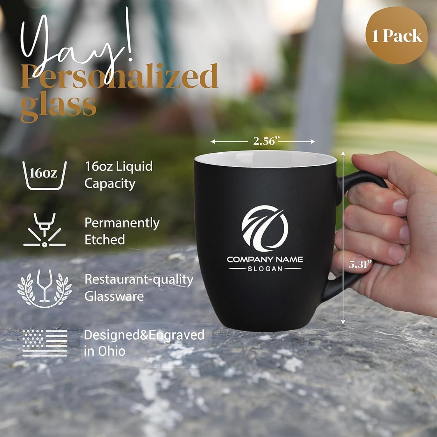 Personalized Coffee Mug Engraved with your Custom Logo - Customized Coffee Mugs, Hot Chocolate Mug, Birthday Gift, Retirement Gift (Engraved Custom Logo, Matte Black)