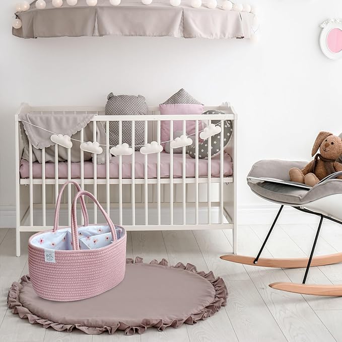 KiddyCare Diaper Caddy Nappy Organiser Changing Basket (Pink)