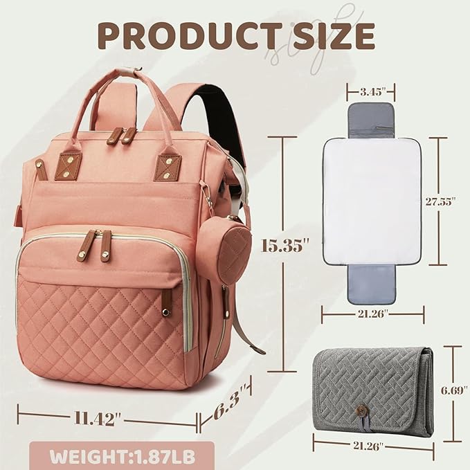 Diaper Bag Backpack for Girls Boys: Pink Toddler Diaper Bag with Changing Pad Baby Backpack Diaper Bag for Mon Newborn Mochila Pañaleras para Bebe Niña Niño Baby Registry Search Essentials Must Haves