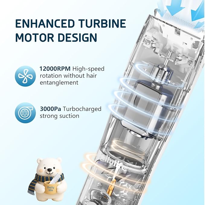 DAILYLIFE Baby Hair Clippers, Silent Clippers for Kids with Autism, Sensory Baby Hair Cutting Kit, Quiet Vacuum Hair Trimmer Waterproof for Toddler Infants Boys, White