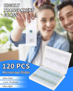 120-Pcs Microscope Slides with Specimens,Pre-Made Glass Slides with Specimens,Educational Microscope Slides and Covers for Young Scientists,Perfect for Biology Class and Experiments