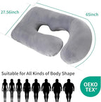 U-Shaped Pregnancy Pillow for Sleeping, Full Body Support for Back, HIPS & Belly -65 Inch Maternity Pillow with Machine Washable Cover | Maternity Essential (Velvet Grey-65inch)