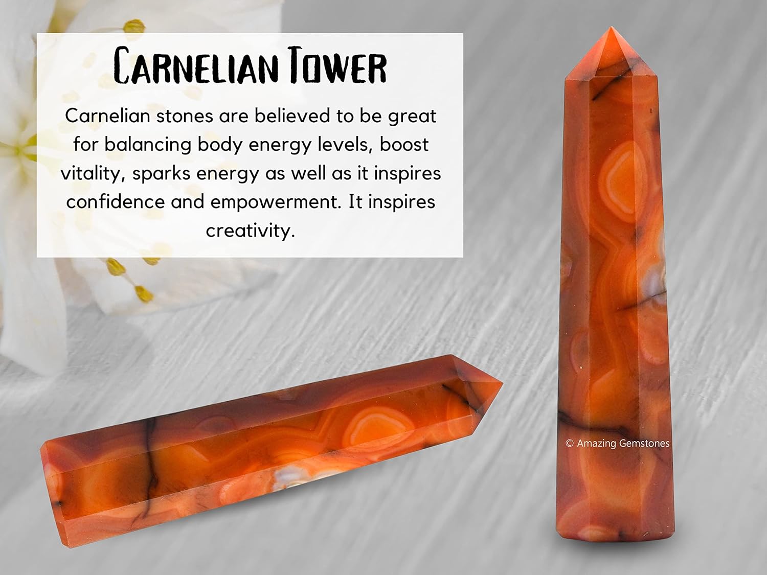 Amazing Gemstone Carnelian Crystal Towers ~ Natural Healing Crystal Point Obelisk for Reiki Healing and Crystal Grid (3 to 4 INCH)