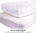 Ely’s & Co. Crib Sheets, Baby Girl Fitted Crib Mattress Sheet Set, 2 Pack, 100% Jersey Knit Cotton, Infant and Toddler Nursery Bedding, Pink Butterfly + Stripes Print, 28” x 52”
