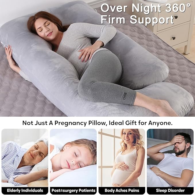 Pregnancy Pillows for Sleeping, U Shaped Full Body Maternity Pillow with Removable Cover - Support for Back, Legs, Belly, HIPS for Pregnant Women,Pregnancy Pillow, Grey