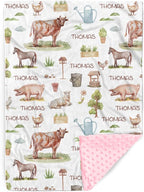Personalized Baby Blankets for Boys Girls, Custom Name Farm Animals Pattern Baby Blanket, Soft Minky Dot Blanket for Newborns and Toddlers, Ideal for Baby Showers Christmas Brithday Gifts