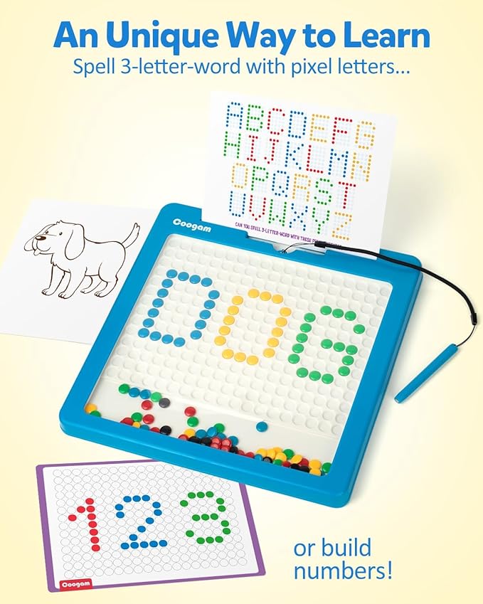 Coogam Magnetic Drawing Board, Large Magnet Doodle Board with Pen and Dot Beads, Color Shape Pattern Art Pad, Montessori Educational Traveling Toy Gift for 3 4 5 6 Years Old Toddlers