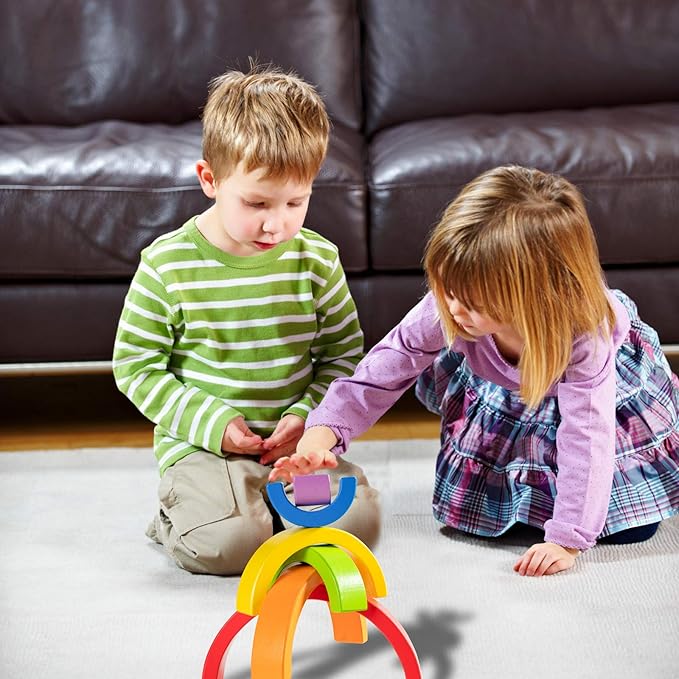 Wooden Rainbow Stacking Toy, Small Wooden Rainbow Stacker, 6 Piece Rainbow Stacking Toy for Baby/Toddlers/Kids, Montessori Educational Rainbow Decor, Kindergarten Teaching Aid