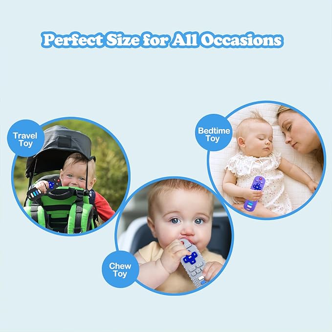 Baby Teething Toys, Food Grade Silicone Teether for Babies 3 6 12 18 Months, TV Remote Shape Toddlers Chew Toys, Freezer BPA Free (Blue+Beige)