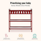 Dream On Me Emily Changing Table, Compact and Portable, Solid New Zealand Pinewood, Safety Rails, Two Storage Shelves, Includes Water-Resistant 1" Changing Pad — Cherry