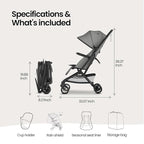 Mompush Velo Lightweight Travel Stroller – One-Hand Fold, Ultra-Compact & Airplane Friendly, Lie-Flat Recline Seat (from Birth to 50 lbs), Includes Cup Holder, Shoulder Strap, and Leather Bumper Bar