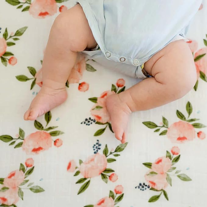 Little Unicorn Premium Crib Sheet | Breathable & Super-Soft Muslin Fabric (Watercolor Roses)