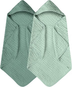 Yoofoss Hooded Baby Towels for Newborn 2 Pack 100% Muslin Organic Cotton Baby Bath Towel with Hood for Babies, Infant, Toddler and Kids, 32x32Inch, Soft and Absorbent Newborn Essential, Gradient Green