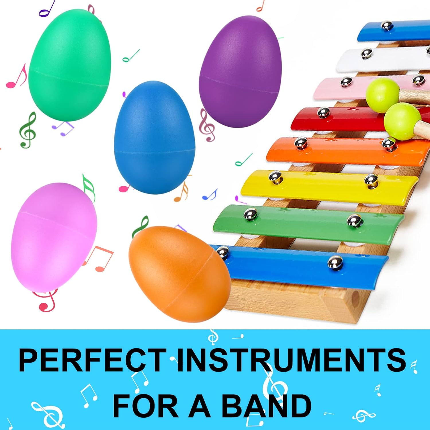 COCOMOON Egg Shakers Musical Instruments for babies-40Pcs Musical Maracas Percussion Instrument (10 Colors) Easter Eggs with a Storage Bag for Music Parties,Toys Music Learning DIY Painting