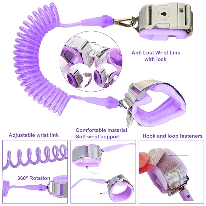 Anti Lost Toddler Harness - Butterfly Baby Leash and Wrist Link with Lock, Child walking Harness Assistant for Girls, Cute Traction Safety Leash for Kids, Holiday Travel Christmas Gift, Purple