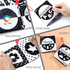 teytoy My First Soft Book, 6 PCS Nontoxic Fabric Cloth Activity Crinkle Black and White Books for Infants Boys and Girls Early Educational Toys Perfect for Baby Shower