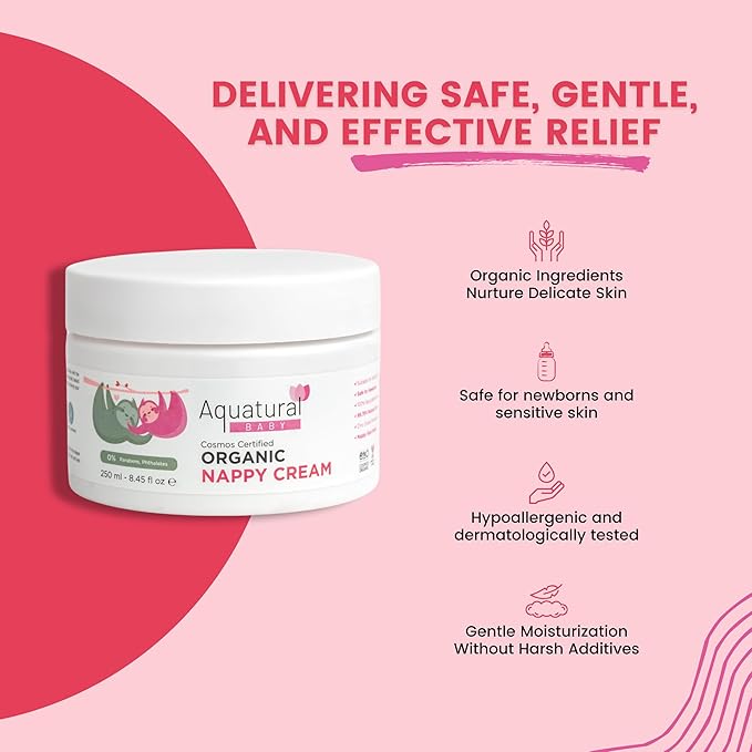 Organic Nappy Cream - Newborn Diaper Care - Gentle Care Diaper-Cream, Natural Moisturizer Zinc Oxide Ointment for Kids Sensitive Skin - Baby Rash (8.45fl oz)