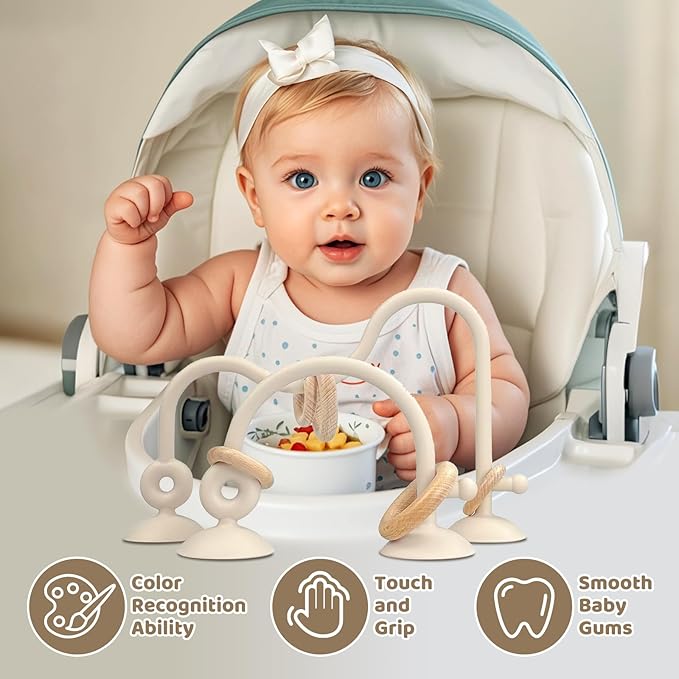 Baby High Chair Toys Teething Chew - Baby Table Toys, High Chair Suction Toy Teething Toys Silicone Teethers, Food Grade Silicon for 6 12 18 Months White