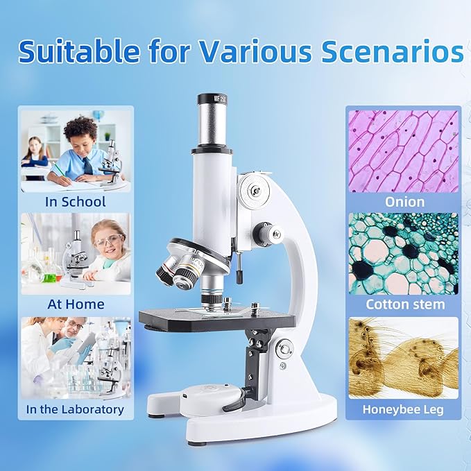 Microscope for Adults Kids, 40X-2000X Microscope Kit with Adjustable Brightness LED, Slides, Biological Compound Microscopes for School Lab Home Education, Gifts for Children Students